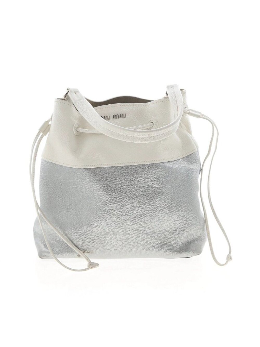 MIU MIU White Silver Leather Two Way Bucket Shoulder Bag